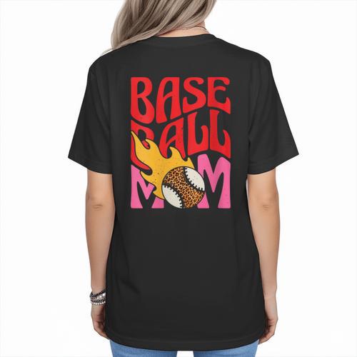 Baseball Mom Game Day Trendy Pink Leopard Mama Women's T-Shirt Back Print - Sportilla