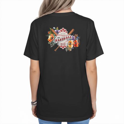Baseball Mom With Garden Flowers Women's T-Shirt Back Print - Sportilla