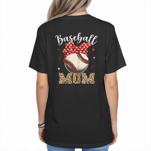Baseball Mom Headband Leopard Baseball Ball Mother's Day Women's T-Shirt Back Print - Sportilla