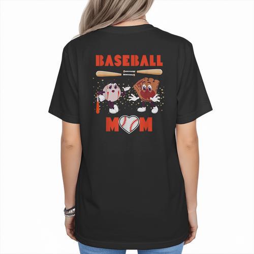 Baseball Mom Heart Baseball Mama Mother's Day Women's T-Shirt Back Print - Sportilla