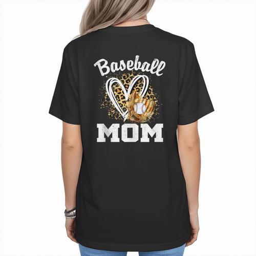 Baseball Mom Leopard Heart Matching Family Women's T-Shirt Back Print - Sportilla