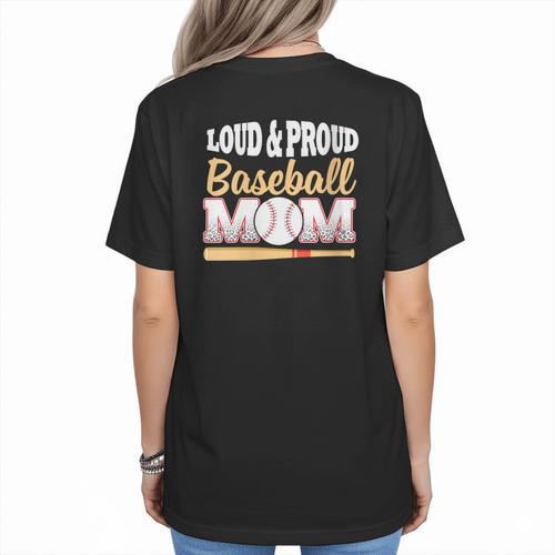 Baseball Mom Leopard Print Loud And Proud With Ball & Bat Women's T-Shirt Back Print - Sportilla
