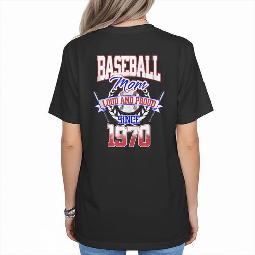Baseball Mom Loud & Proud Since 1970 Women's T-Shirt Back Print - Sportilla