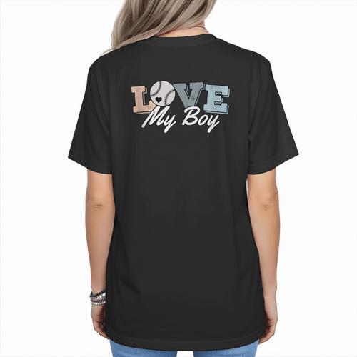 Baseball Mom Love My Boy Retro Casual Letter Print Women's T-Shirt Back Print - Sportilla