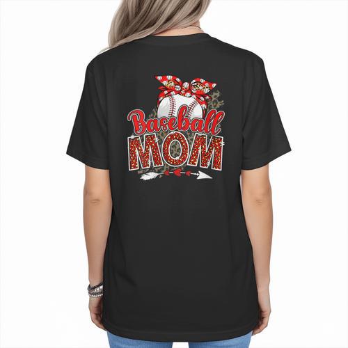 Baseball Mom Mama Mother's Day Leopard Sport Mom Mama Women's T-Shirt Back Print - Sportilla