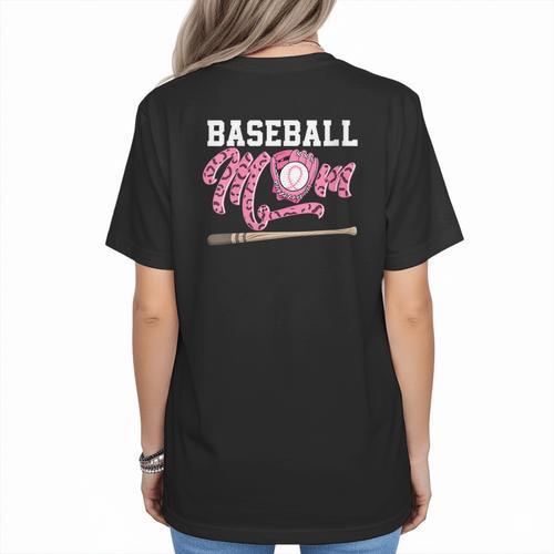 Baseball Mom Pink Ribbon Breast Cancer Awareness Fighters Women's T-Shirt Back Print - Sportilla
