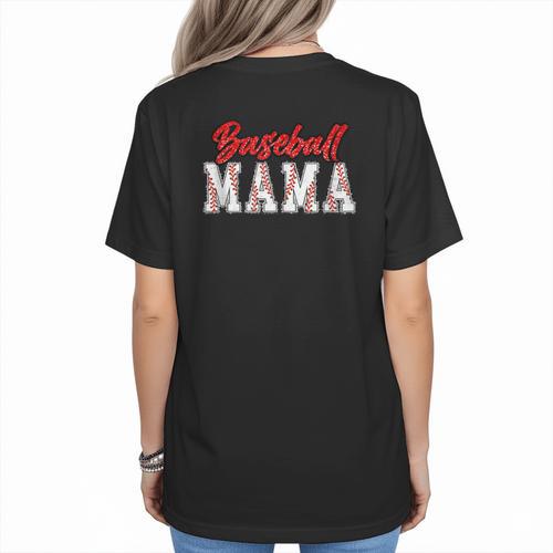 Baseball Mom Retro Groovy Baseball Mama Women Mother's Day Women's T-Shirt Back Print - Sportilla