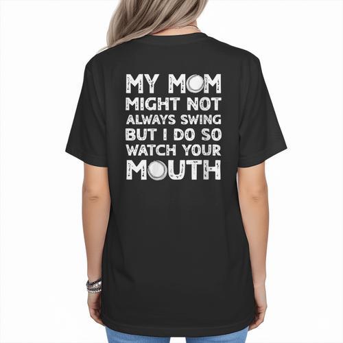 Baseball Mom Swing Watch Mouth Baseball Boy Women's T-Shirt Back Print - Sportilla