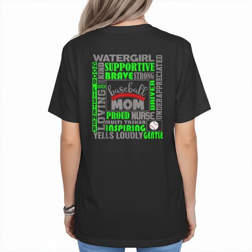 Baseball Mom Traits For Great Mothers Grey And Green Women's T-Shirt Back Print - Sportilla