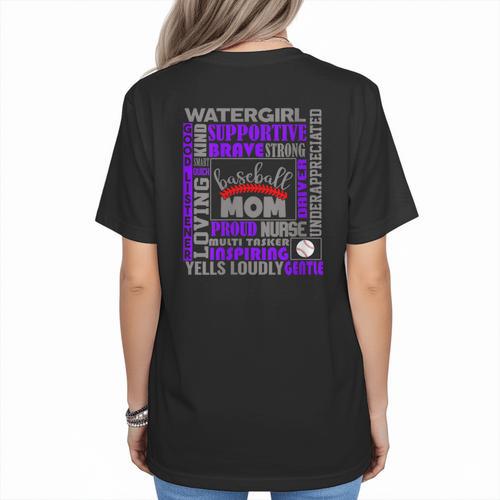 Baseball Mom Traits For Great Mothers Grey And Purple Women's T-Shirt Back Print - Sportilla