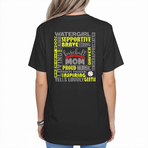 Baseball Mom Traits For Great Mothers Grey And Yellow Women's T-Shirt Back Print - Sportilla