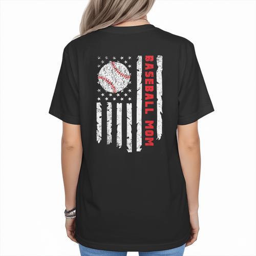 Baseball MOM USA American Flag Patriotic Mama Mother's Day For Women Kids Men Women's T-Shirt Back Print - Sportilla