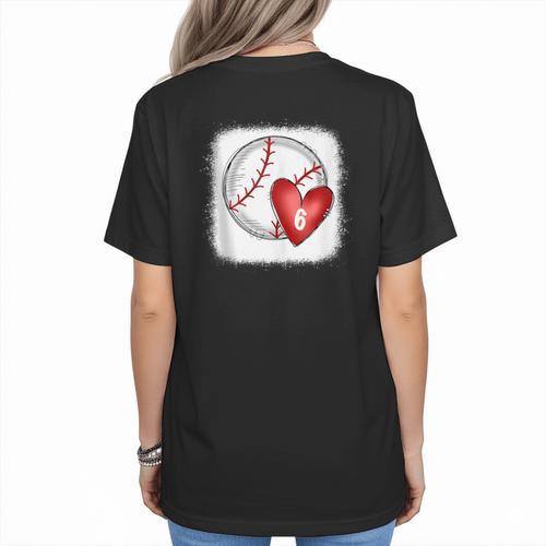 Bleached Custom Baseball Mom Number 6 Heart For Mom Women's T-Shirt Back Print - Sportilla