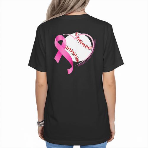Breast Cancer Awareness Baseball Mom Women's T-Shirt Back Print - Sportilla