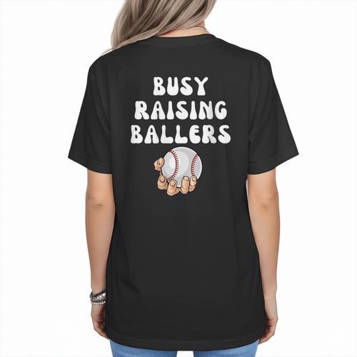 Busy Raising Ballers Baseball Mom Groovy Mother Day Women's T-Shirt Back Print - Sportilla