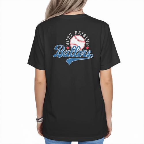 Busy Raising Ballers Baseball Mom Group Tee Women's T-Shirt Back Print - Sportilla