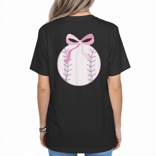 Coquette Baseball Mom Pink Bow Baseball Mama Women's T-Shirt Back Print - Sportilla