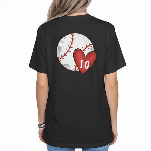 Custom Baseball Mom Number 10 Heart For Mom Mommy Women's T-Shirt Back Print - Sportilla