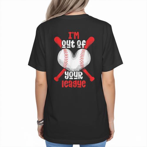 Cute Baseball Mom Out Of Your League Mommy Sports Players Women's T-Shirt Back Print - Sportilla
