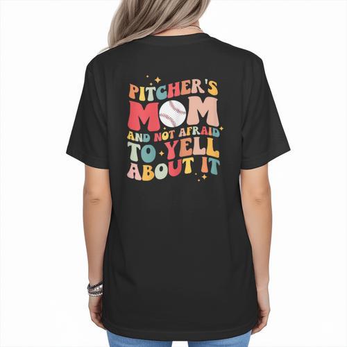 Groovy Ptchers Baseball Mom And Not Afraid To Yell About It Women's T-Shirt Back Print - Sportilla