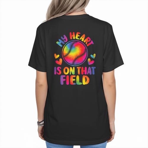 My Heart Is On That Field Cute Baseball Mom Women Women's T-Shirt Back Print - Sportilla