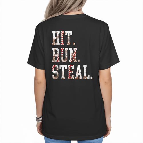 Hit Run Steal Baseball Mom For Women Baseball Women's T-Shirt Back Print - Sportilla