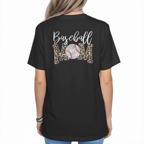 Leopard Baseball Mom Matching Softball Mama Family Matching Women's T-Shirt Back Print - Sportilla