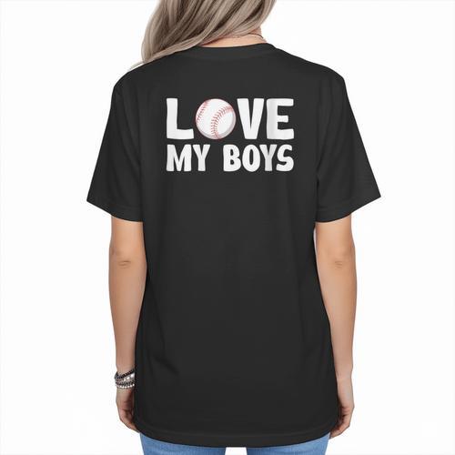 I Love My Boys Baseball Moms Women's T-Shirt Back Print - Sportilla