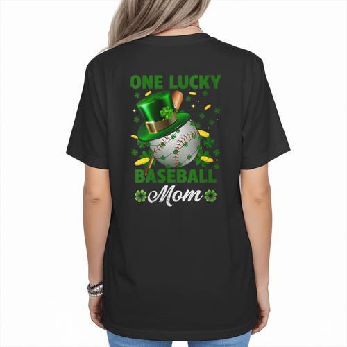 One Lucky Baseball Mom St Patricks Day One Lucky Mom Women Women's T-Shirt Back Print - Sportilla