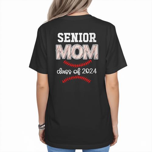 Proud Senior Baseball Mom Class Of 2024 Highschool Baseball Women's T-Shirt Back Print - Sportilla