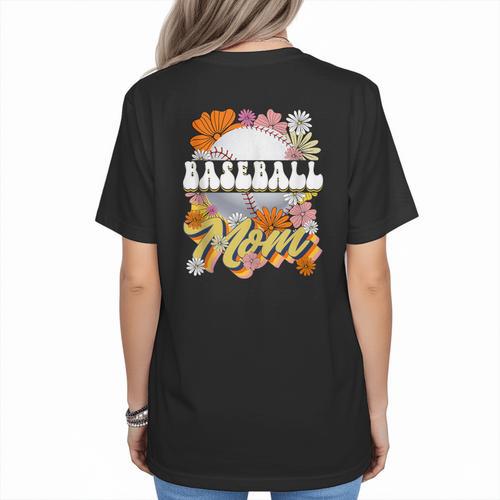 Retro Groovy Baseball Mom Family Matching Women Women's T-Shirt Back Print - Sportilla