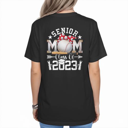 Senior 23 Baseball Mom Class Of 2023 Graduated Mother's Day Women's T-Shirt Back Print - Sportilla
