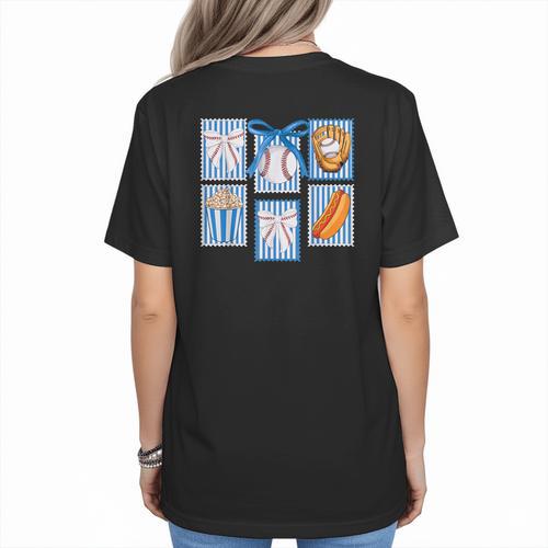 Stamps Coquette Bow Baseball Kids Youth Girls Baseball Mom Women's T-Shirt Back Print - Sportilla