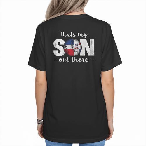 Thats My Son Out There For a Dominican Baseball Mom Women's T-Shirt Back Print - Sportilla