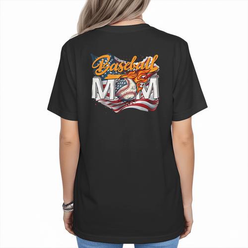 Vintage American Flag Baseball Mom Patriotic 4th July Women's T-Shirt Back Print - Sportilla