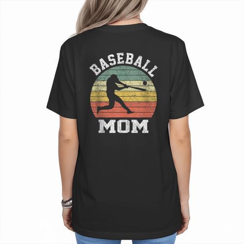 Vintage Baseball Mom Baseball Lover Women's T-Shirt Back Print - Sportilla