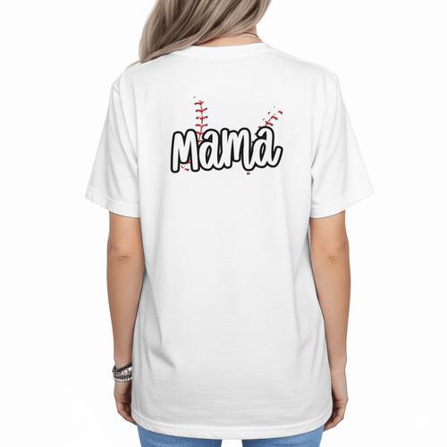 Baseball Mama Scribble Heart Baseball Mom Sports Team Tball Women's T-Shirt Back Print - Sportilla