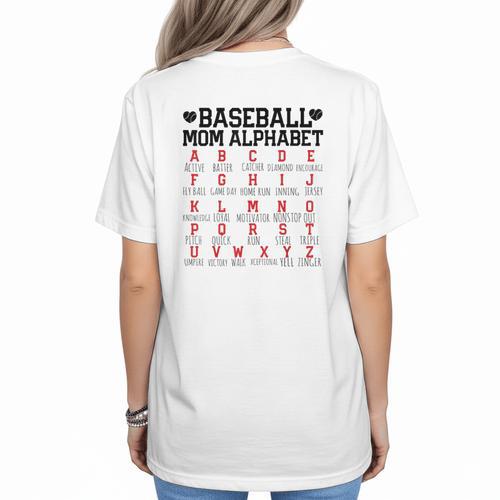 Baseball Mom Alphabet Women's T-Shirt Back Print - Sportilla