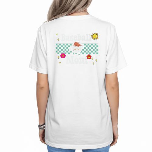 Baseball Mom Cute Retro Look Mothers Will Love Premium Women's T-Shirt Back Print - Sportilla