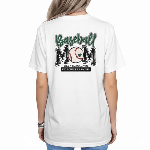 Baseball Mom Green Varsity Baseball Mama Cute Mother's Day Women's T-Shirt Back Print - Sportilla