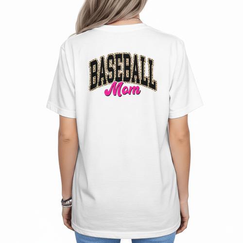 Baseball Mom Leopard Baseball Mama Life Girls Women Baller Premium Women's T-Shirt Back Print - Sportilla