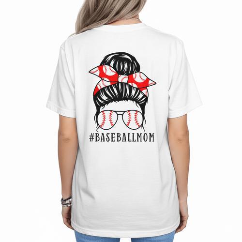 Baseball Mom Leopard Messy Bun Game Day Women's T-Shirt Back Print - Sportilla