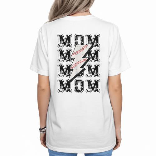 Baseball MOM Lightning Bolt Tshirt Retro Women's T-Shirt Back Print - Sportilla