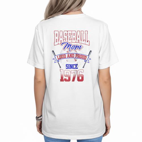 Baseball Mom Loud & Proud Since 1976 Raglan Baseball Tee Women's T-Shirt Back Print - Sportilla