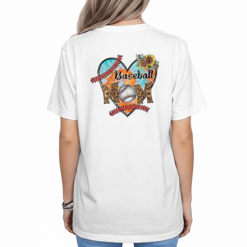 Baseball Mom Valentine Leopard Heart Softball Mother's Day Women's T-Shirt Back Print - Sportilla