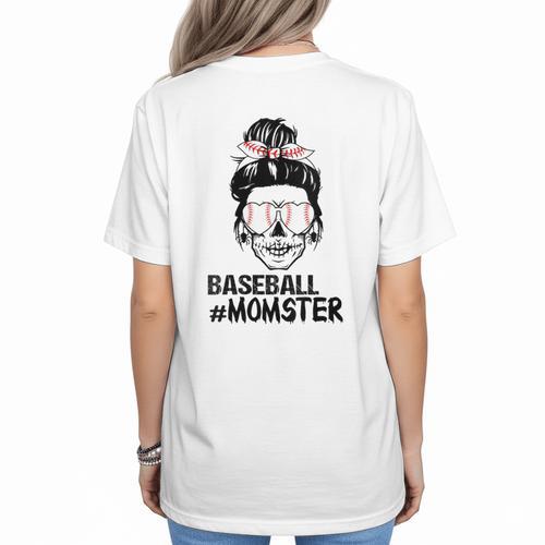 Baseball Momster Messy Bun Skull Mom For Women Halloween Women's T-Shirt Back Print - Sportilla