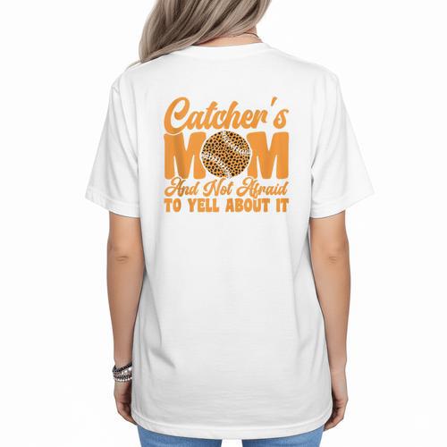 Catcher's Mom And Not Afraid Leopard Baseball Mom Women's T-Shirt Back Print - Sportilla