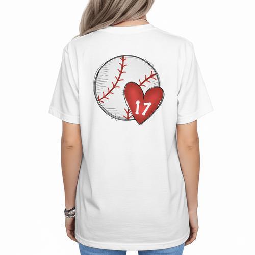 Custom Baseball Mom Number 17 Heart For Mom Mommy Premium Women's T-Shirt Back Print - Sportilla