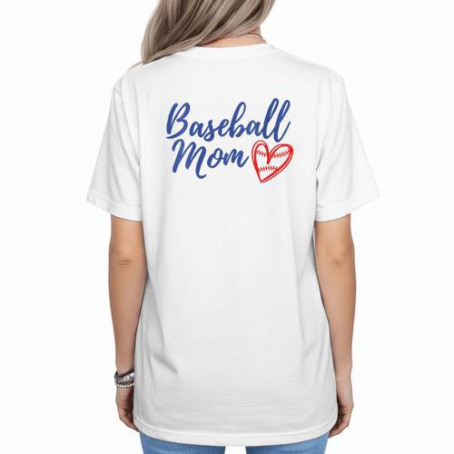 Cute Baseball Mom Heart Matching Mama Mother's Day Women's Women's T-Shirt Back Print - Sportilla