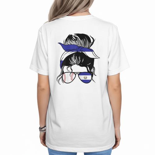El Salvador Baseball Mom Salvador Baseball Girl Women's T-Shirt Back Print - Sportilla